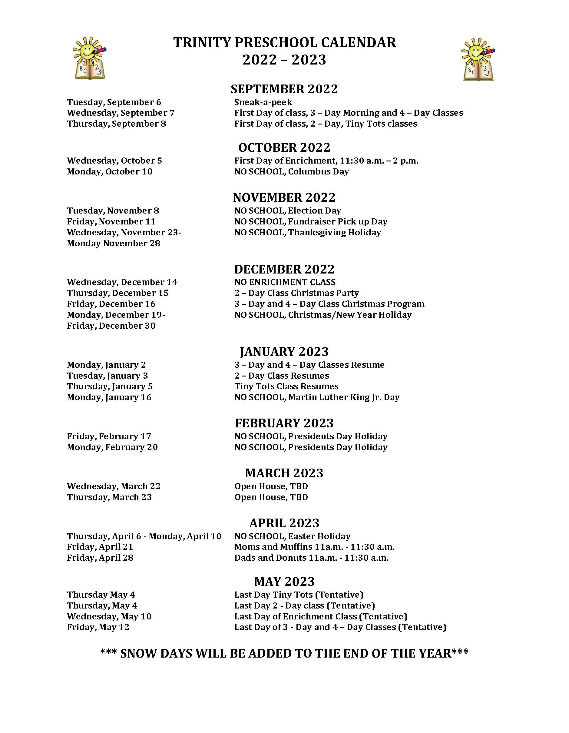 CALENDAR Trinity UCC East Petersburg PA
